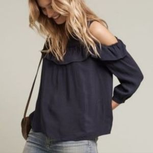 MAEVE Black Ruffle Cold Shoulder Blouse, Sz 6